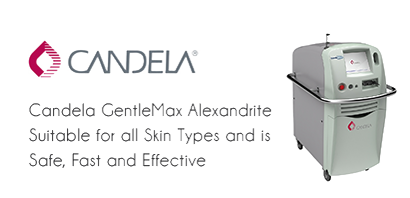 Candela logo and picture of its GentleMax laser device.